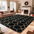 6x9 Fluffy Area Rugs for Living Room,Shag Area Rug for Bedroom,Geometric Soft Fuzzy Rug Non-Shedding Indoor Plush Carpet for Kids Bedroom Nursery Home Decor,Black and Gold