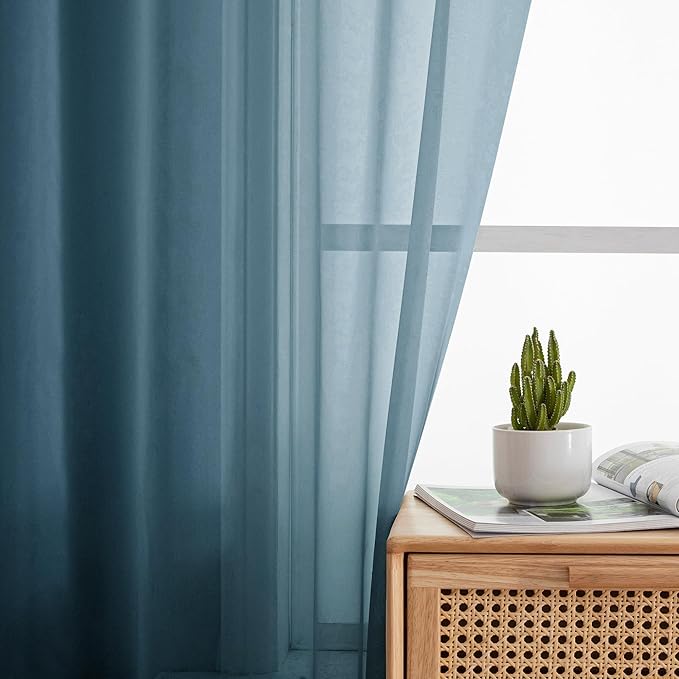 Simplebrand Dusty Blue Sheer Curtains 63 Inch Length 2 Panels, Rod Pocket Solid Color Window Sheer Curtain Panels, Elegant Curtains & Drapes for Living Room, Bedroom 2 Panels (42" W x 63" L)