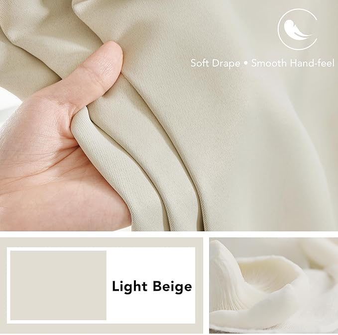 Deconovo Blackout Curtains, Thermal Insulated, W38 x L63 2 Panels, Back Tab, Machine Washable, Room-Darkening Drapes for Bedroom/Living Room Light Beige