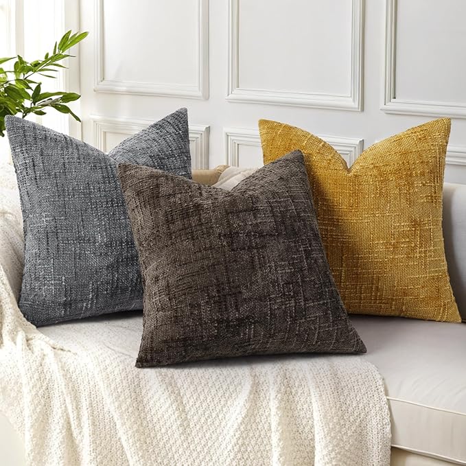 decorUhome Summer Mustard Yellow Chenille Euro Sham Throw Pillow Covers 24x24 Set of 2 Textured Cozy Slubby Couch Pillow Covers Modern Farmhouse Boho Decorative Pillow Cases for Bed Sofa Living Room