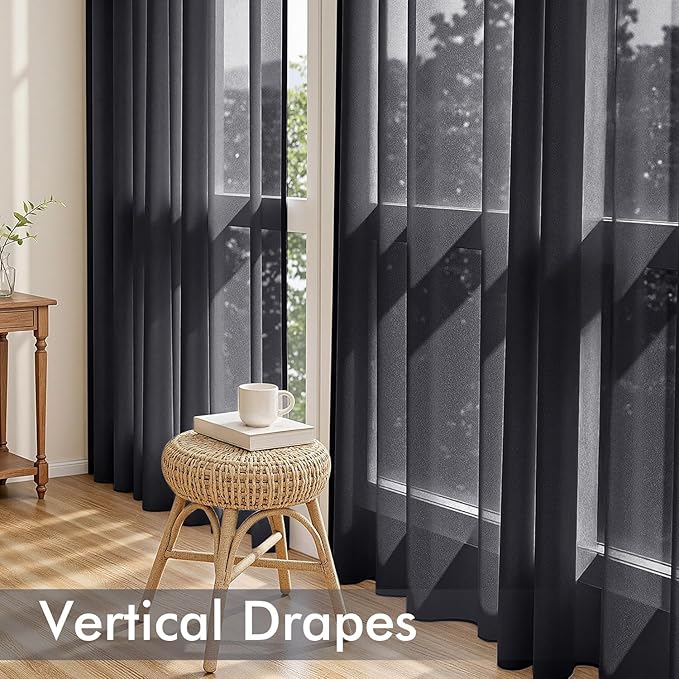 MIULEE Black Sheer Curtains 63 Inches Long, 4 Panels Set, Light Filtering Halloween Rod Pocket Voile Drapes for Living Room and Bedroom, Airy Soft Fabric Window Treatments, 42 x 63 Inches