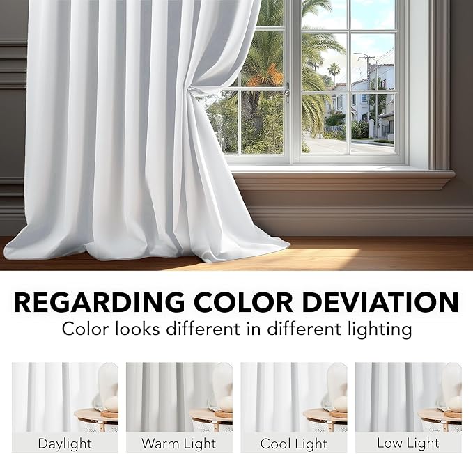 Deconovo Room Darkening Curtains, Thermal Insulated Noise-Reducing Window Panels for Bedroom, Living Room and Home Office, 2 Panels, Pure White, 52W x 63L Inch