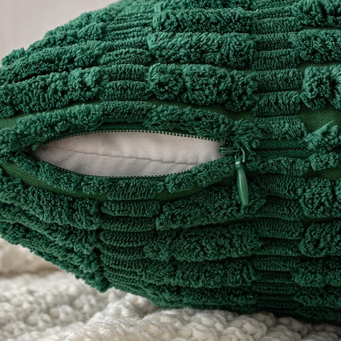 MIULEE Pack of 2 Dark Green Corduroy Decorative Pillow Covers 18x18 Inch Soft Boho Striped Throw Pillow Covers Modern Farmhouse Home Decor for Sofa Living Room Couch Bed