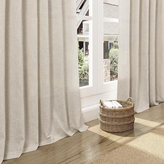 Nanspring Extra Long 120 Inch Curtains for Living Room Boho Linen Light Filtering Semi Sheer Curtain Back Tab Eclectic Home Decor Modern Floor to Ceiling High Window for Bedroom 52x120, 2 Panels