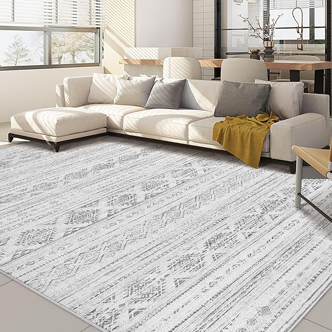 Nakagishi 6x9 Area Rugs Living Room: Washable Boho Large Neutral Soft Farmhouse Rug Stain Resistant Modern Indoor Floor Non-Slip Carpet for Bedroom Nursery Kids Office Dining Room Dorm- Dark Grey