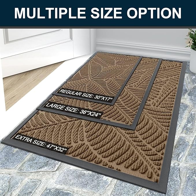 Colorxy Waterproof Doormat, Sturdy Natural Rubber Front Indoor Mat, Non Slip Low Profile Outdoor Door Mat, Stain and Fade Resistant Floor Mats, Easy Clean Patio Entry Mat, 71''x47'', Light Brown