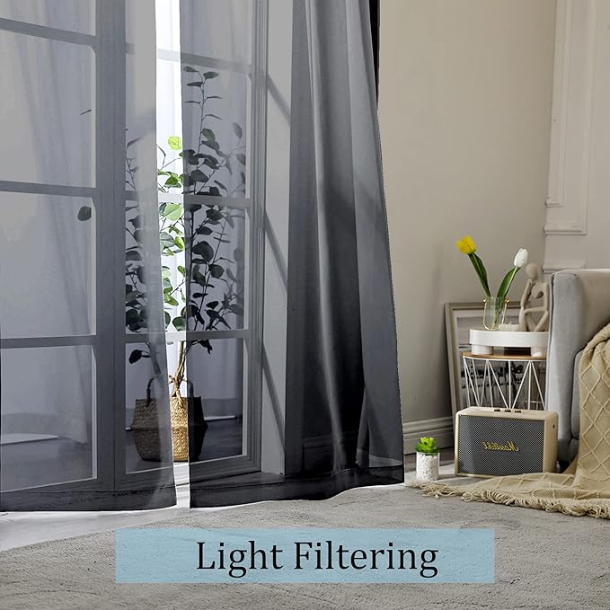 OWENIE Black Sheer Curtains, Sheer Curtains 78 inch Length 2 Panels Set, Rod Pocket Voile Fimly Sheer Drapes for Living Room/Bedroom, 2pcs, Each 42" W x 78" L, Black
