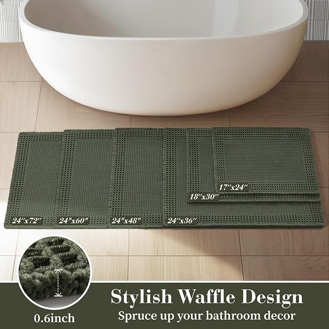 RESARE Christmas Waffle Bath Mat for Bathroom, Super Absorbent Bathroom Rugs Non Slip Machine Washable, Ultra Soft Quick Dry Boho Bath Rugs with Tassels for Floor, Bordered Design, 18"x30" Green