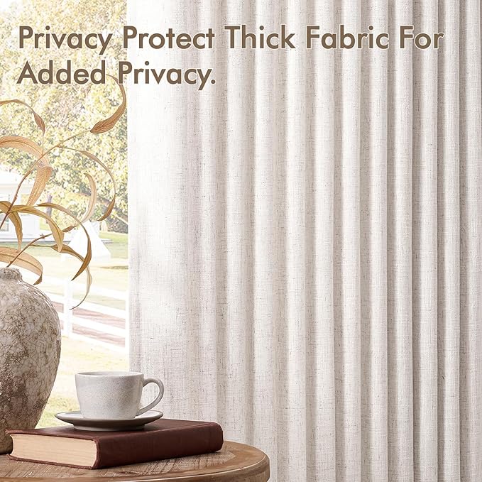 MIULEE Extra Wide 60 Inch Width Pinch Pleated Thick Linen Curtains 90 Inches Long 2 Panels for Patio Sliding Glass Door Living Room Bedroom Large Windows, Memory Trained Nautral Drapes Hooks&Rings