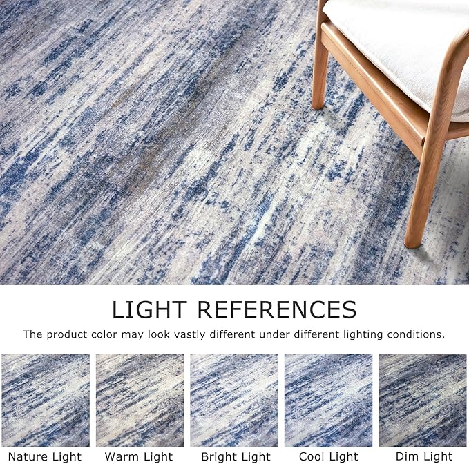 KOZYFLY Modern Abstract Rugs for Entryway 2x3, Washable Kitchen Rug Non-Slip Soft Small Area Rug, Grey-Blue Striped Throw Rugs Faux Wool Doormat for Bedside Entrance Bathroom Sink