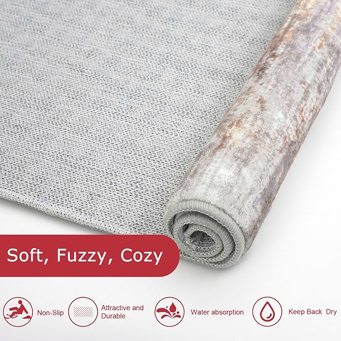 KOZYFLY 3x8 Ft Rug Modern Ombre Runner Rug for Hallway, Washable Kitchen Rugs Non-Slip Soft Striped Entryway Rug, Print Multi Grey/Orange Abstract Carpet for Laundry Nursery