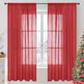 BGment Red Linen Curtains 72 Inches Long for Living Room, Semi Sheer Drapes with Rod Pocket Light Filtering for Bedroom Dining Lightweight, 2 Panels Set, Each 52 Inch Wide