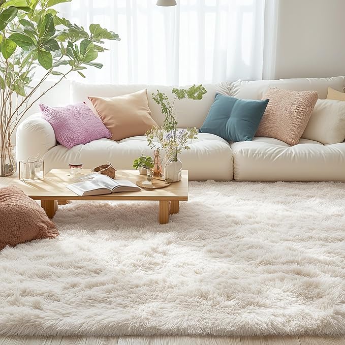 OLANLY 5x6 Area Rugs for Living Room Bedroom, Machine Washable Soft Fluffy Shaggy Bedside Rug, Indoor Floor Carpet for Kids Girls and Boys, Dorms, Nursery Rooms, Home Decor Aesthetic, Ivory