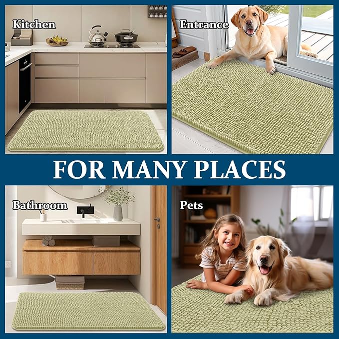 OLANLY Dog Door Mat for Muddy Paws 44x32, Absorbs Moisture and Dirt, Absorbent Non-Slip Washable Doormat, Quick Dry Chenille Mud Mat for Dogs, Entry Indoor Entryway Carpet for Inside Floor, Vanilla