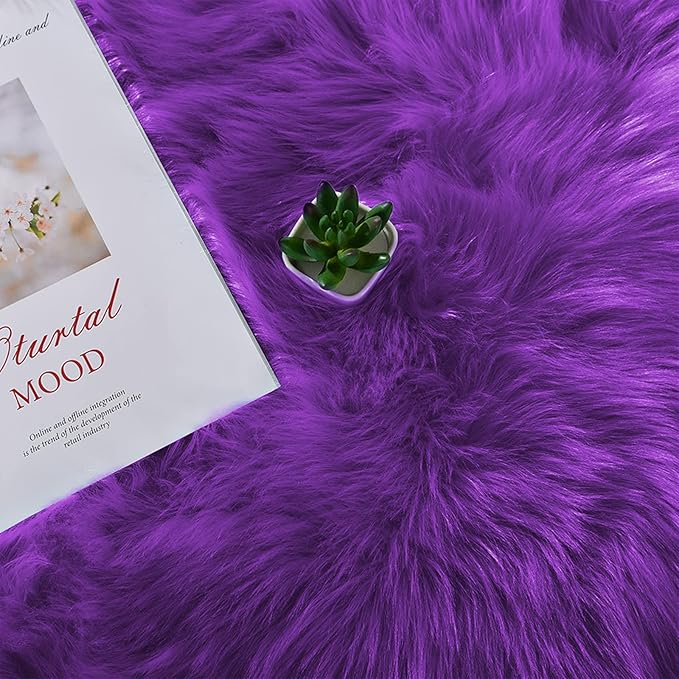 Latepis Fluffy Shag Purple 3x5 Rugs Washable Faux Fur Rug Furry Carpet for Living Room Dorm Floor Rugs Plush Soft Rug Room Decor Rectangle