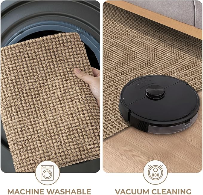 KOZYFLY Boho Rugs for Entryway 3x5 ft Washable Area Rug Non Slip Rubber Backed Entry Rug Woven Indoor Door Mat Cotton Kitchen Rugs Floor Carpet for Entryway, Foyer, Backdoor, Tan/Orange/Brown