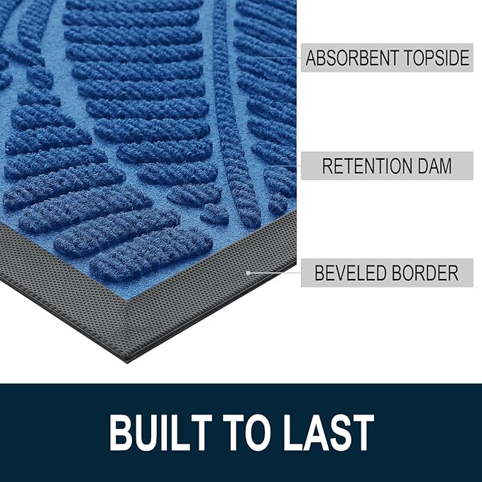 Colorxy Waterproof Doormat, Sturdy Natural Rubber Front Door Mats, Non Slip Low Profile Indoor Outdoor Entrance Mat, Stain Resistant Easy Clean Floor Mat for Patio or Entryway, 48''x32'', Light Blue