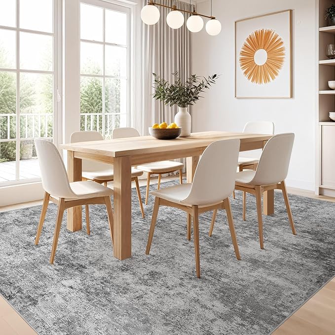 Nakagishi 5x7 Area Rugs Living Room: Washable Abstract Large Neutral Soft Rug Stain Resistant Modern Indoor Floor Non-Slip Carpet for Bedroom Nursery Kids Playroom Office Dining Room Dorm- Grey