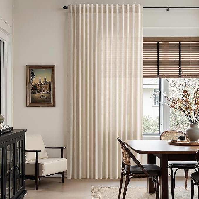 Nanspring Grey Flax Curtains 96 Inch Length 2 Panels Set for Living Room Linen Blend Light Filtering Mordern Boho Sheer Curtain Back Tab and Rod Pocket Privacy Drapes for Bedroom Office 52x96