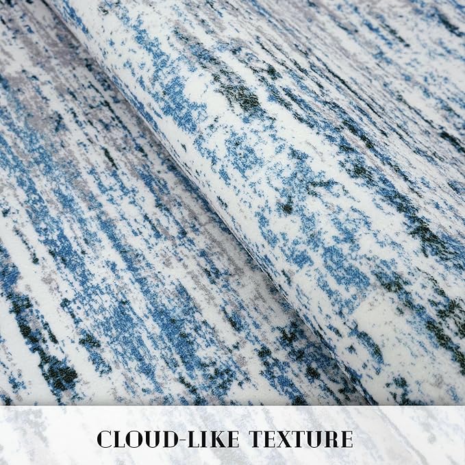 Lansny Modern Abstract Runner Rug 3x10, Grey Blue White Washable Kitchen Runner Non-Slip Soft Hallway Rug Runner Thin Print Faux Wool Carpet for Entryway Bedroom Laundry Room Indoor Home Office Decor