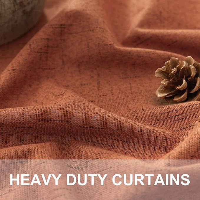 Terracotta Black Out Curtains 72 Inch Long Western Blackout Window Curtain & Drapes 72 Inch Length 2 Panel Viral Retro Vintage Linen Farmhouse for Bedroom Dining Living Room Pumpkin 70s Decor Hippie