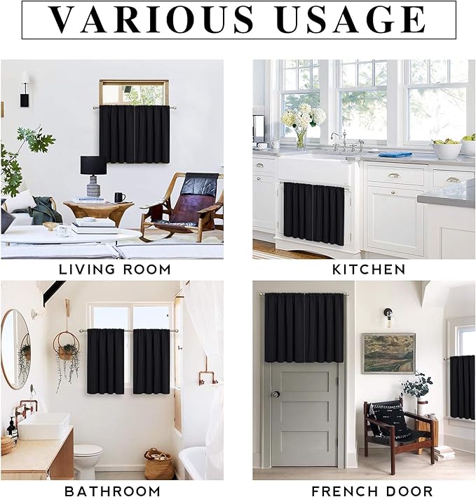 RYB HOME 2 Panels Blackout Doorway Curtains, Thermal Insulated Privacy Rod Pocket Easy Installation Drapes for Living Room Bedroom Dining Room, Width 34 by Length 80, Black