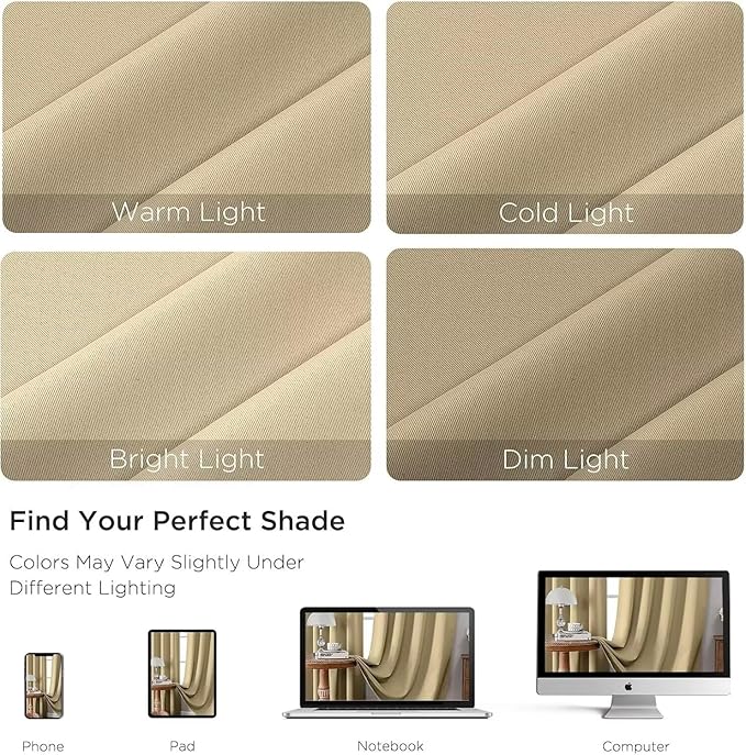 Joydeco Blackout Curtains for Bedroom 90 inch Long 2 Panels, Thermal Insulated Room Darkening Curtains with Grommets, Soft Window Drapes for Living Room (W52 x L90 Inch, Beige)