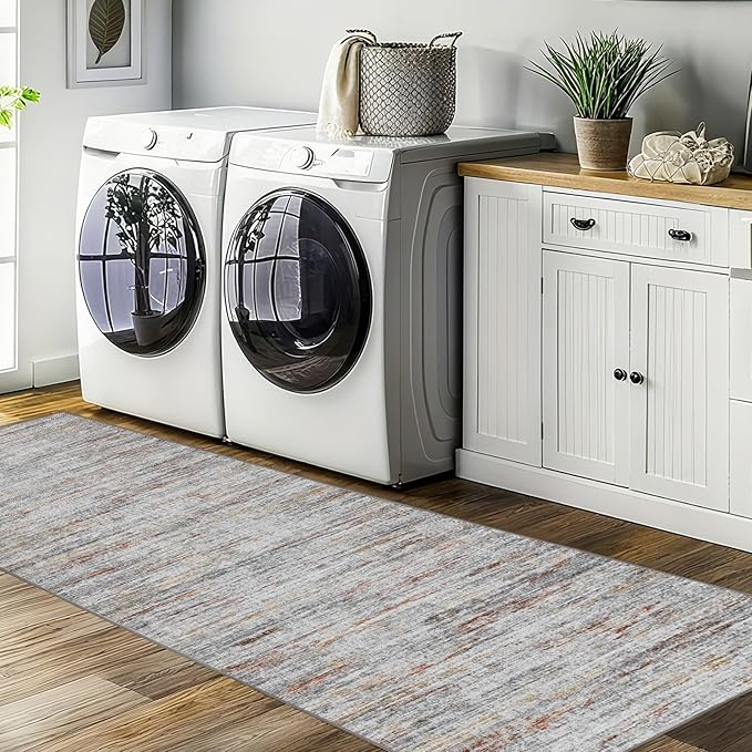 2.5x10 Washable Runner Rugs,10 ft Runner Rug for Hallways,Ultra-Thin Abstract Long Stain Resistant Rug Runner，Non-Slip Backing Kitchen Runner Rugs for Bedroom，Entryway，Living Dining Room
