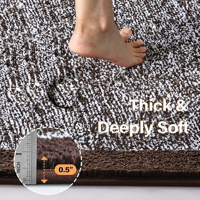 60x24 Long Bathroom Rugs Washable Non Slip, Brown Bath Mat for Bathroom Floor Tub, Soft Absorbent Quick Dry Mats for Shower,Bathtub,Home Decor