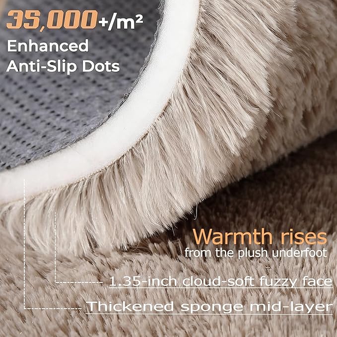 2x6 Runner Rug for Bedroom: Fluffy Shag Soft Washable Rugs Small Fuzzy Plush Indoor Carpet for Hallway Bedside Dorm Kids Girls Boys Room (Camel, 2'x6')