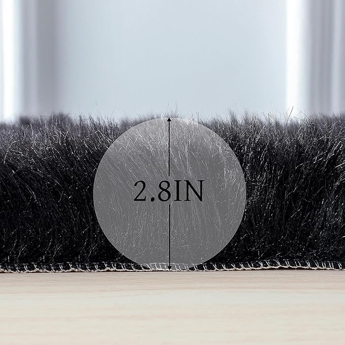 linmopm Faux Fur Rug Sheepskin Shag Fluffy Fuzzy Black 4x6 ft Rugs for Bedroom Bedside Bed Floor Living Room Plush High-Density Cushion Carpet Super Sofa Cover