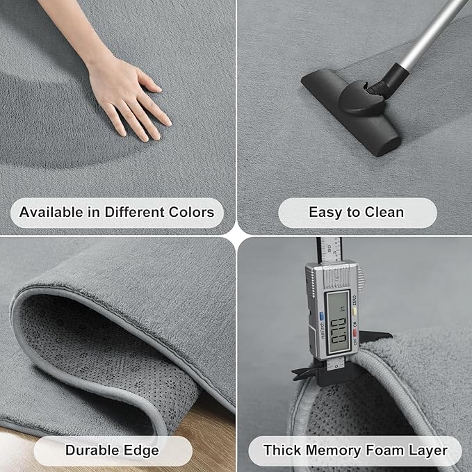 Amearea Modern Washable Runner Rugs, 2x4 Feet Grey Bedroom Runner Rug, Small Area Rugs for Bedroom Living Room, Non Slip Memory Foam Rug for Hallway Entryway Kids Boys Girls Room Laundry Room