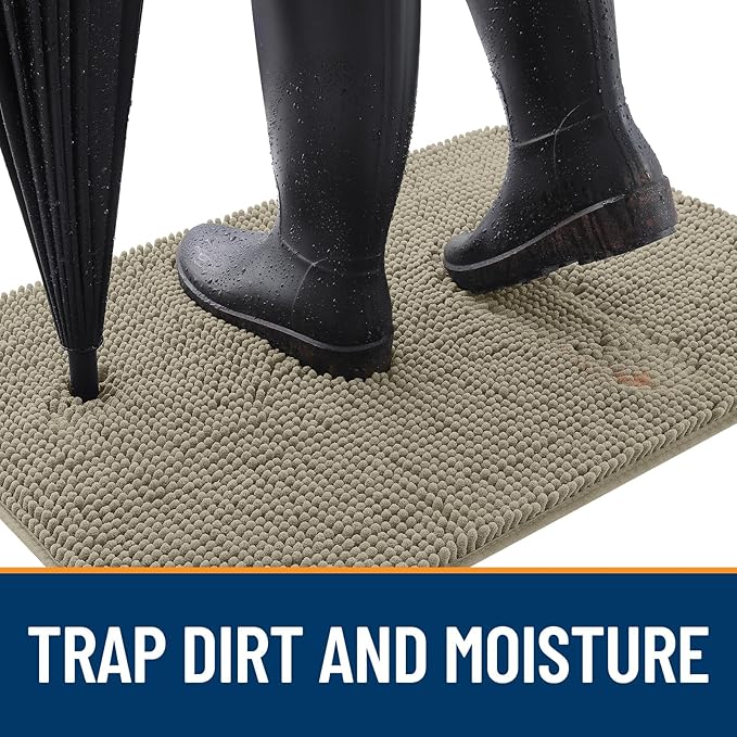 OLANLY Dog Door Mat for Muddy Paws 30x17, Absorbs Moisture and Dirt, Absorbent Non-Slip Washable Doormat, Quick Dry Chenille Mud Mat, Entry Indoor Entryway Carpet for Inside Floor, Warm Taupe