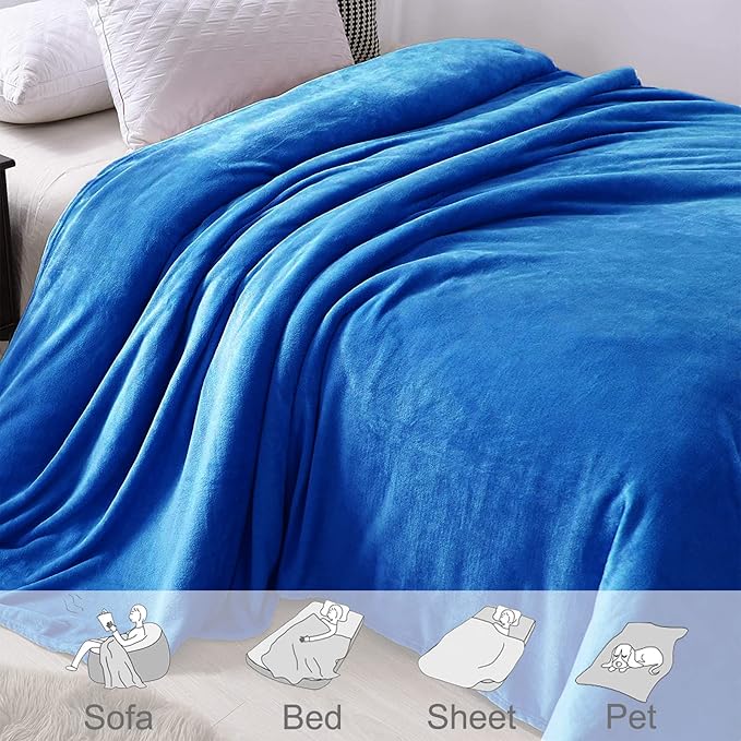 Exclusivo Mezcla Fleece Blanket Twin Size for Bed, Super Soft and Warm, All Season, Cozy, Plush, Lightweight, 60x80 Inches Cobalt Blue