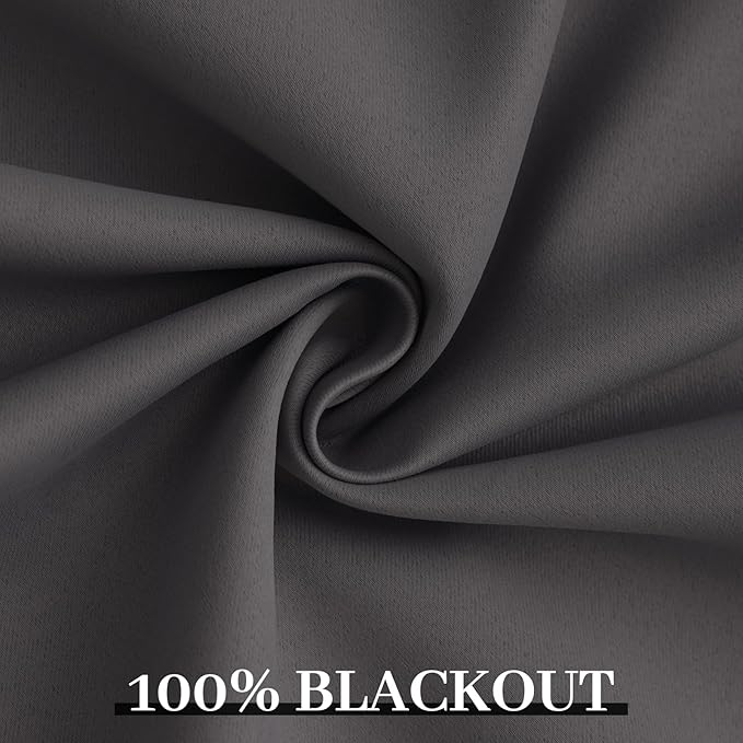 Yakamok Room Darkening 100% Blackout Curtains Grommet Window Treatments with 2 Thick Layers-Charcoal Grey Thermal Insulated Drapes Set of 2 Panels for Bedroom Living Room 38 Inches by 84 Inches Length