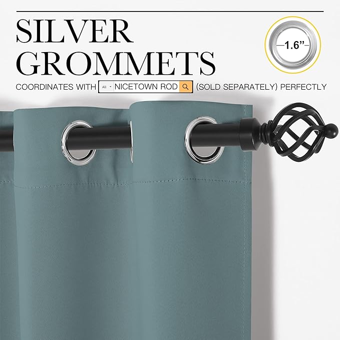 NICETOWN Modern Blackout Curtains Noise Reducing, Thermal Insulated and Privacy Room Darkening Drape Panels for Boy's Guest Room Door Small Short Window (Greyish Blue, 2 Panels, W34 x L54 -Inch)
