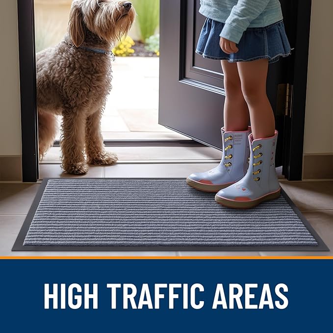 OLANLY Front Door Mat Indoor Outdoor Entrance, Waterproof Heavy Duty Doormat, Fade Resistant, Low Profile, Easy Clean Patio Porch Welcome Floor Mats for Entry, 33x21, Ash Grey