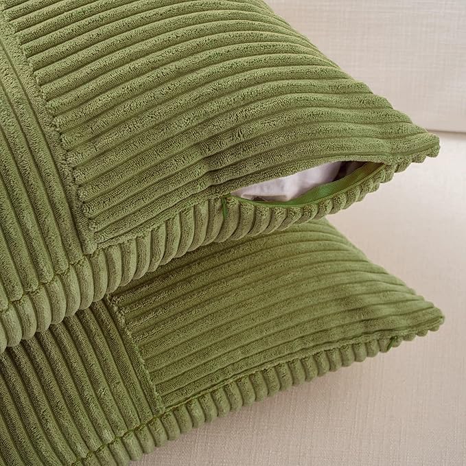 Fancy Homi 2 Packs Moss Green Samll Decorative Throw Pillow Covers 12x12 Inch with for Couch Bed Sofa, Rustic Farmhouse Boho Home Decor, Soft Corss Patchwork Corduroy Square Cushion Case 30x30 cm