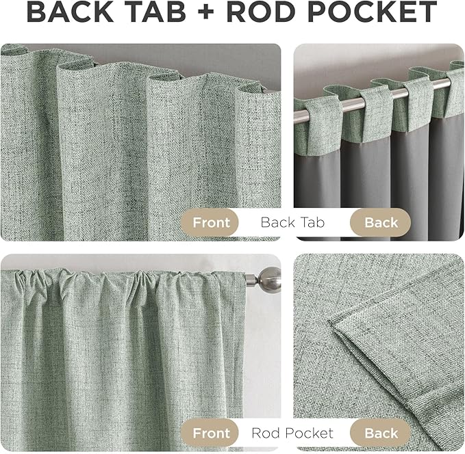 Joydeco Linen Blackout Curtains for Bedroom - 100% Light Blocking 1 Panels, Sage Green Drapes 100" W x 84" L, Thermal Insulated Room Darkening Curtains for Living Room, Rod Pocket & Back Tabs