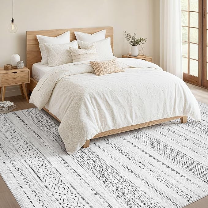 Nakagishi 10x12 Area Rug Living Room: Washable Boho Large Neutral Modern Soft Stain Resistant Farmhouse Indoor Floor Rug Non Slip Accent Carpet for Bedroom Nursery Kids Playroom Office- Gray