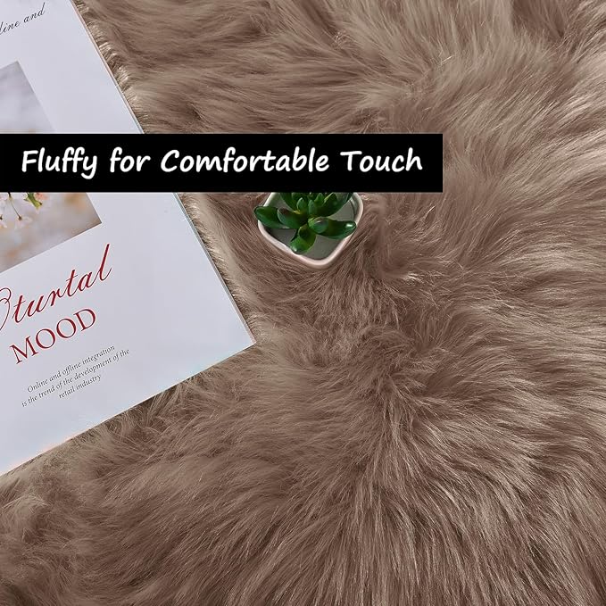 Goolela Sheepskin Area Rug 9x12 - Light Brown Beige - Fluffy Fuzzy Furry Carpet for Living Room Bedroom Faux Fur Rectangle