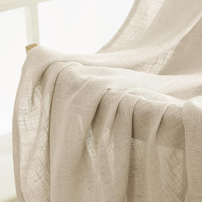 MIULEE Linen Curtains 84 Inch Length 2 Panels for Bedroom Living Room, Soft Thick Linen Textured Back Tab Window Drapes Semi Sheer Light Filtering Rod Pocket Modern Farmhouse Decor