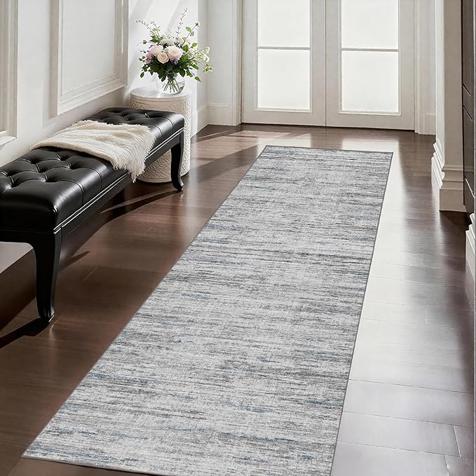 2x5 Washable Runner Rugs，Modern Abstract Rug Runner,Ultra-Thin Kitchen Runner Rug Non-Slip Backing Entryway Runners,Bathroom Carpet for Hallways,Bedroom，Laundry Room（Blue/Grey,2' x 5' ）