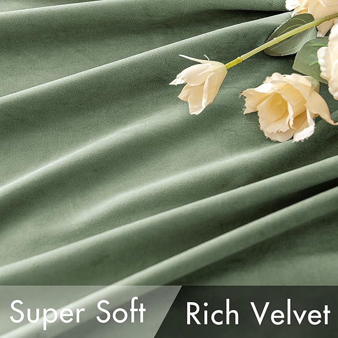MIULEE Sage Green Velvet Curtains 96 inches Long - Luxury Blackout Curtains for Bedroom Living Room Thermal Insulated Super Soft Window Drapes Back Tab Rod Pocket, W52 x L96 inches, 2 Panels