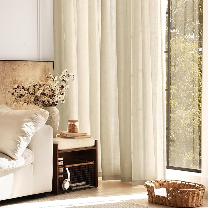 Greyish Beige Linen Curtain 120 inch Length 2 Panels Set Back Tab Light Filtering Living Room Curtain Drapes Home Office Modern Minimalist Decor Farmhouse Boho Neutral Semi Sheer Curtain 120 inch Long