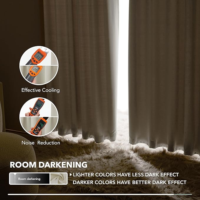 Deconovo Blackout Curtains, Thermal Insulated, W42 x L63 2 Panels, Back Tab, Machine Washable, Room-Darkening Drapes for Bedroom/Living Room Light Beige