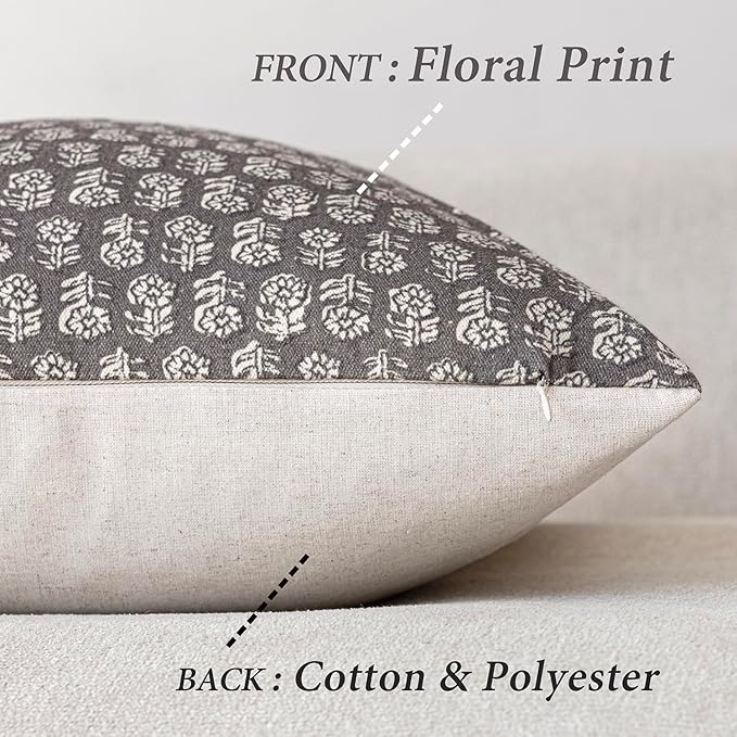 Foindtower Set of 2 Decorative Vintage Floral Print Throw Pillow Covers Neutral Modern Farmhouse Cushion Covers Boho Home Decor for Sofa Couch Chair Bedroom Living Room,18×18 Inch,Rustic Gray