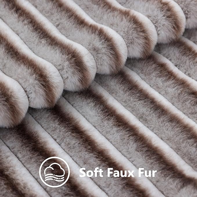decorUhome Cozy Faux Fur Throw Pillow Covers 26x26 Set of 2 Decorative Soft Plush Striped Modern Farmhouse Boho Couch Euro Sham Pillow Cases with Velvet Back for Sofa Bed Living Room, Brown White