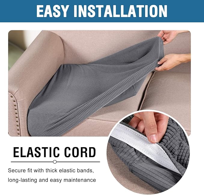 H.VERSAILTEX High Stretch Individual Seat Cushion Covers Sofa Slipcovers Couch Cushion Covers Sofa Covers Featuring Jacquard Textured Twill Fabric (2 Pack for 2 Cushion Loveseat, Grey, One)