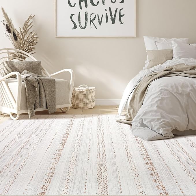 Nakagishi 10x14 Area Rugs Living Room: Washable Boho Large Neutral Modern Soft Stain Resistant Farmhouse Indoor Floor Rug Non Slip Accent Carpet for Bedroom Nursery Kids Playroom Office Dining Room